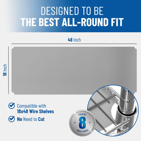 Sterling Shelf Liners Graphite fit 18x48 shelves for a clean look.