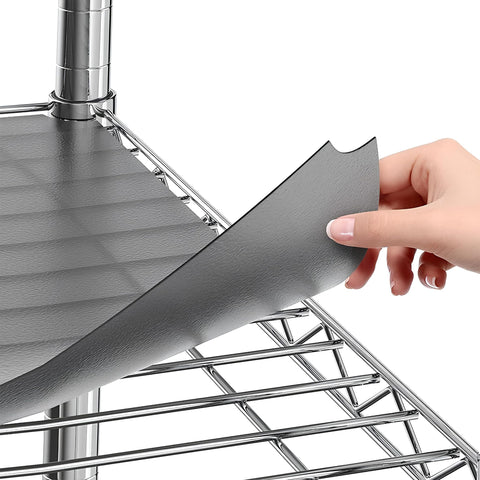 Sterling Shelf Liners Graphite pack of 4 protects wire shelves from spills.