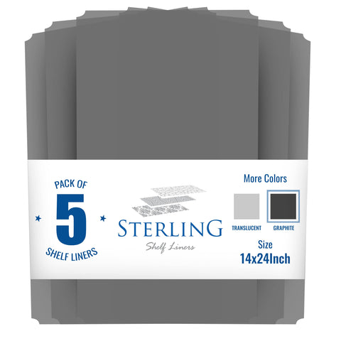 Sterling Shelf Liners Graphite fit 13.4 x 23.2 inch shelves.