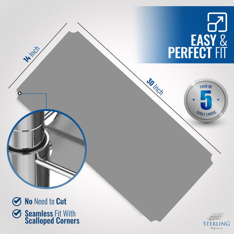 Sterling Shelf Liners graphite on wire shelving: tidy coverage protects items between levels.