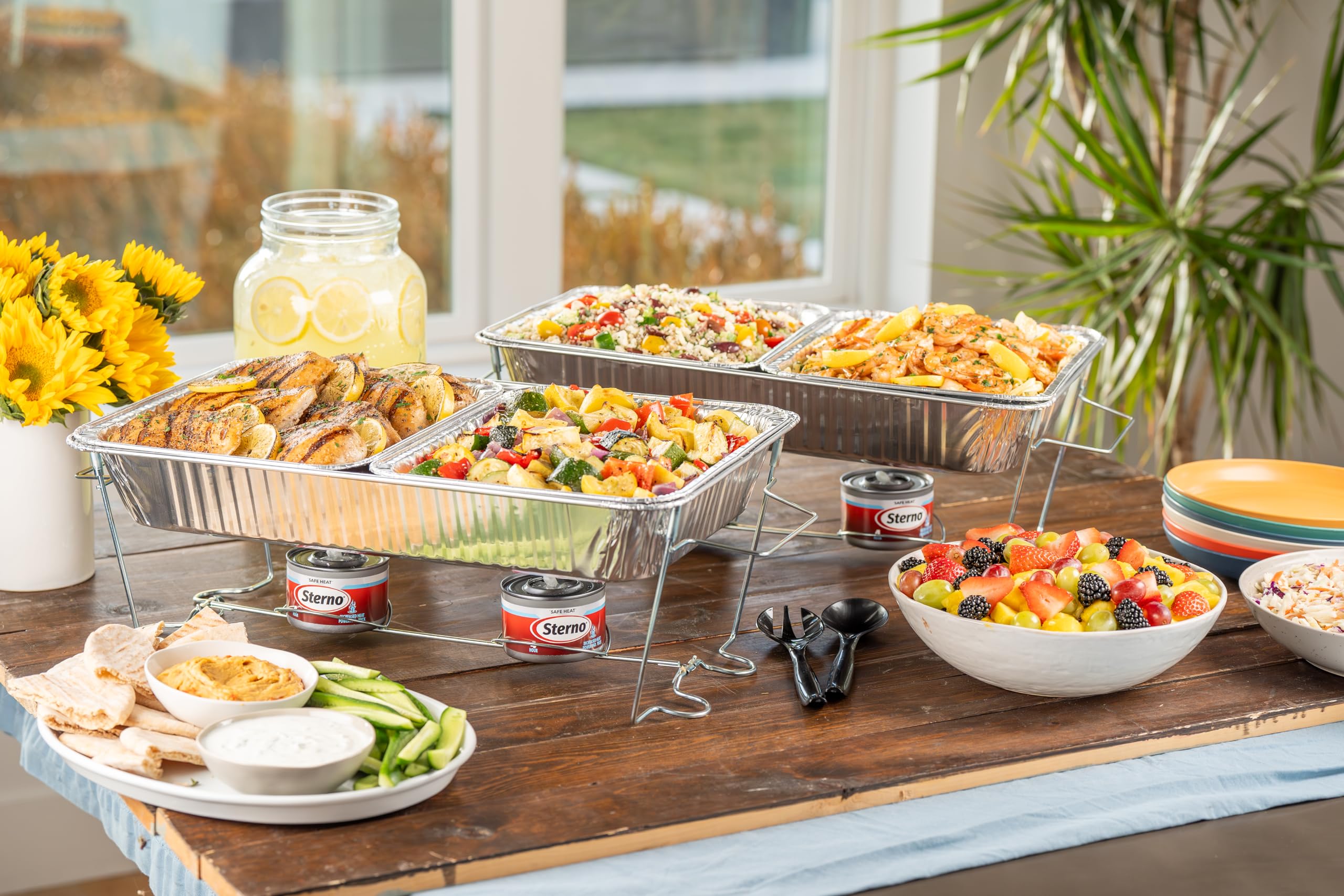 Sterno Fuel Cans ideal chafing-dish setup for hot, ready-to-serve meals.
