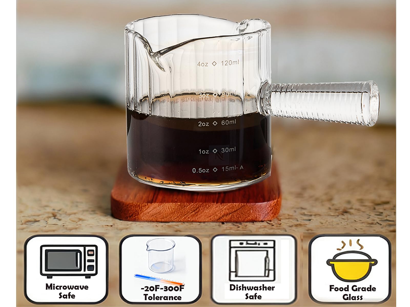 Steviieden 4 oz capacity ideal for two espresso shots or milk froth.