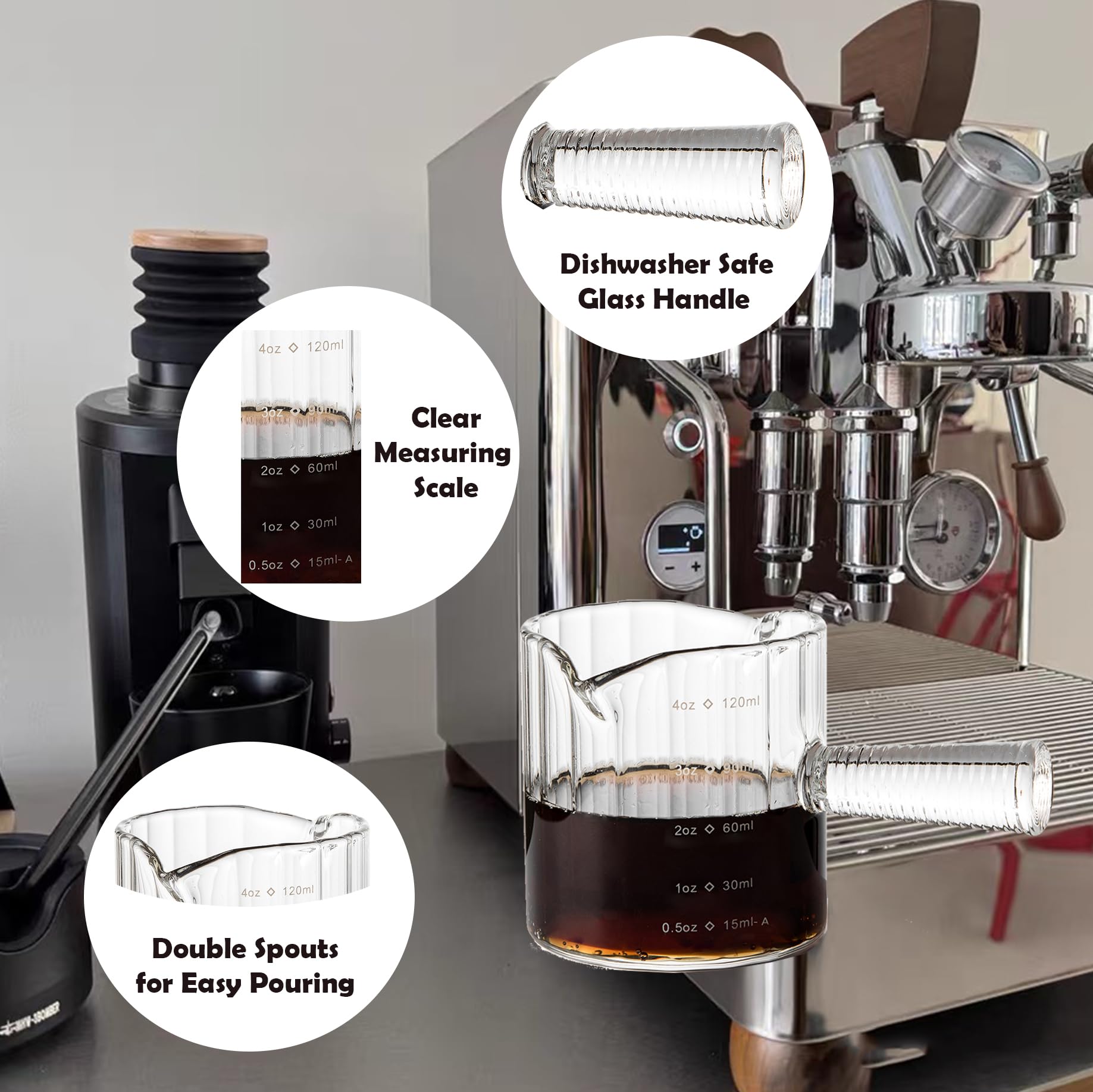 Steviieden cups show a conical spiral handle for safe pours.