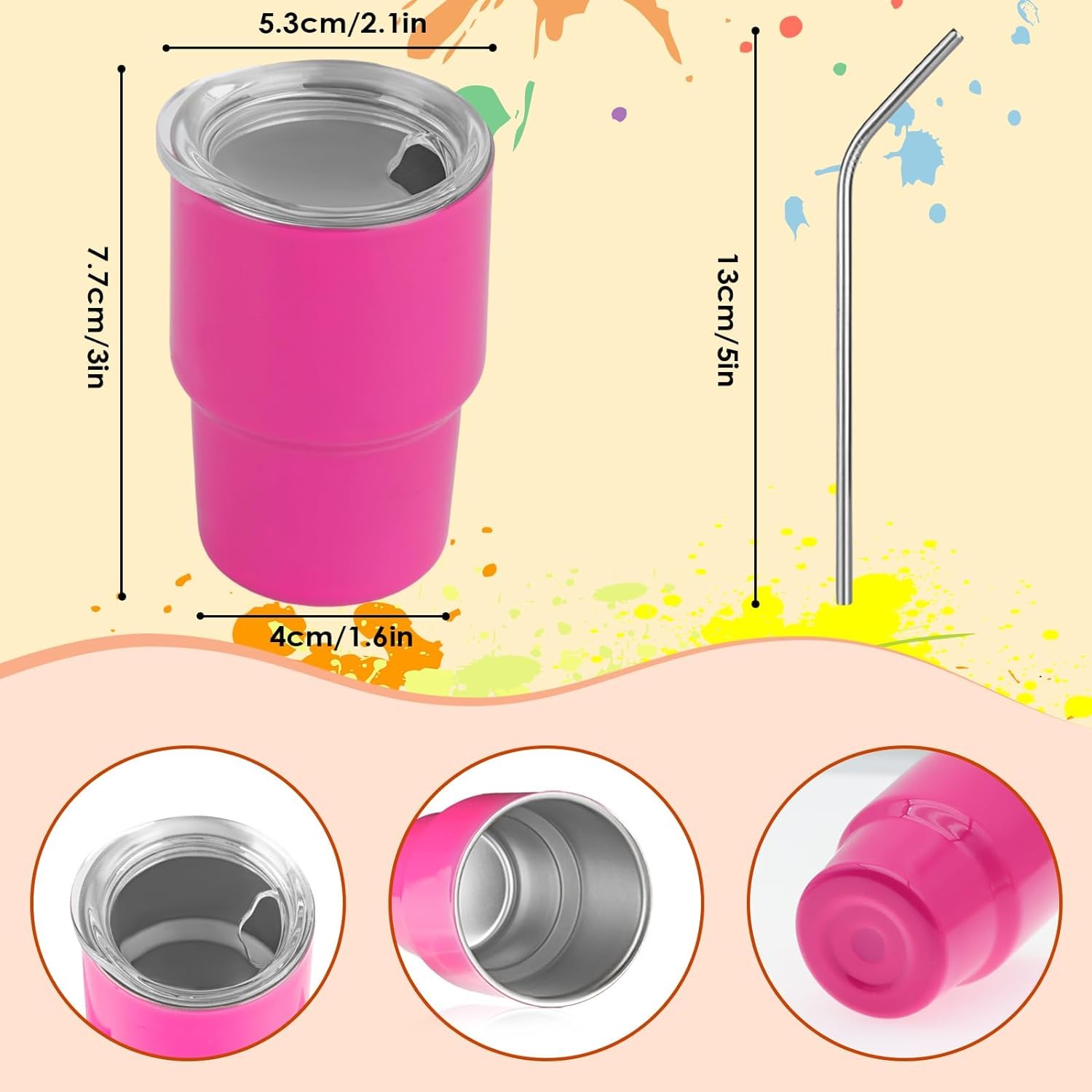 STFALI mini tumbler with lid and straw keeps drinks hot or cold.