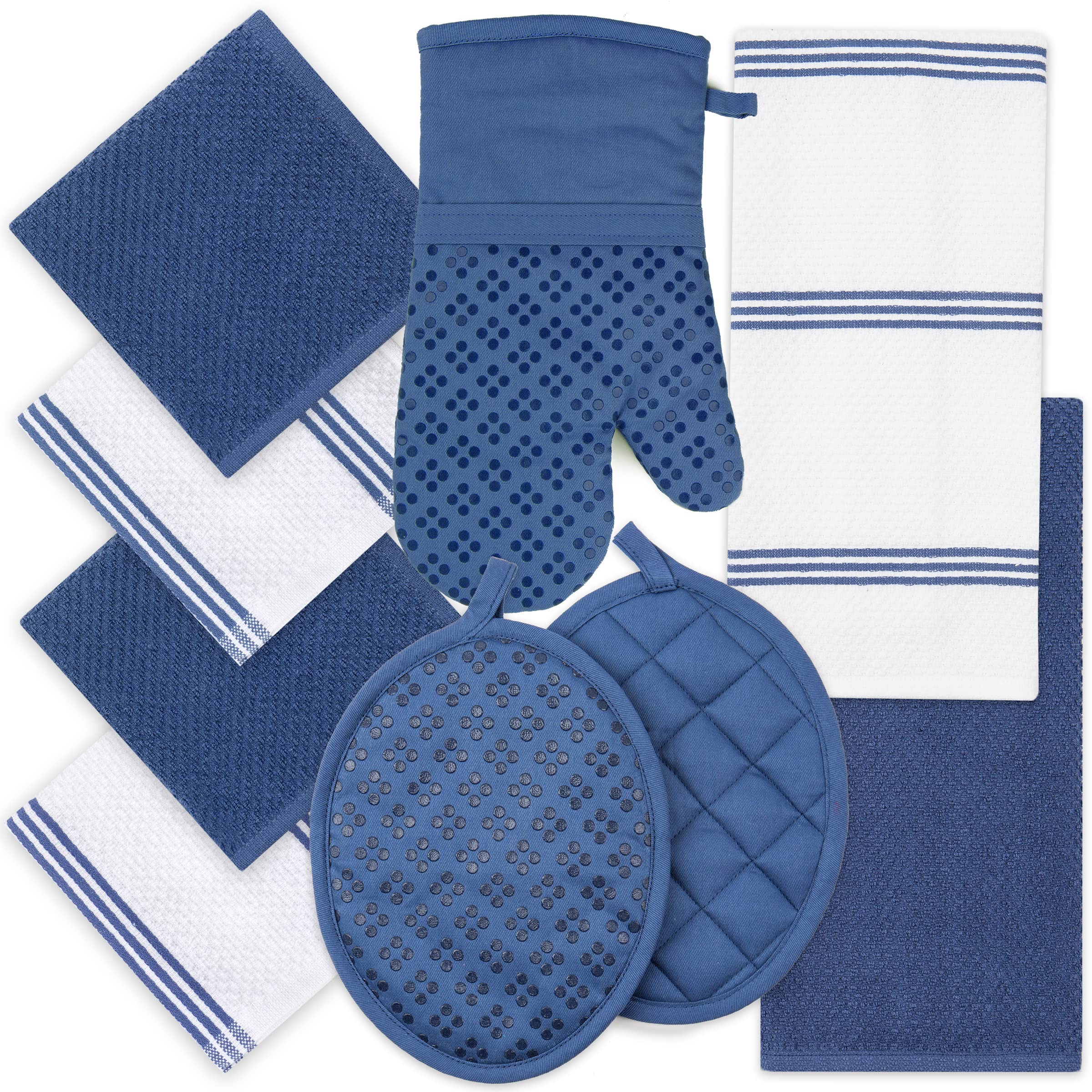 Sticky Toffee 9-Piece Kitchen Set towels show soft terry for quick absorption and everyday drying