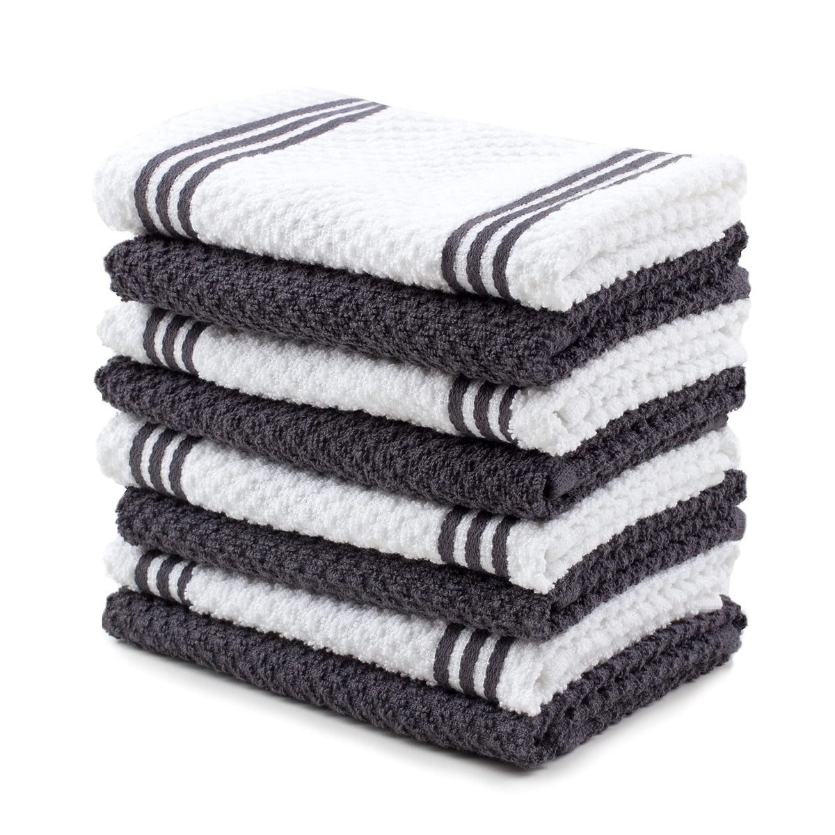 Sticky Toffee cotton dishcloths 8-pack in gray stripes for daily cleaning and drying.