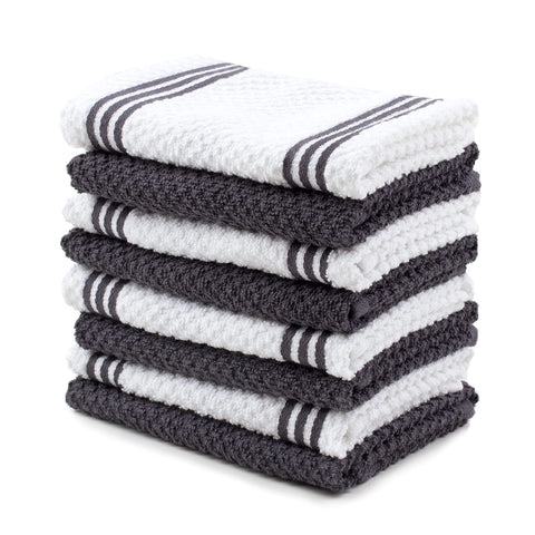 Sticky Toffee cotton dishcloths 8-pack in gray stripes for daily cleaning and drying.