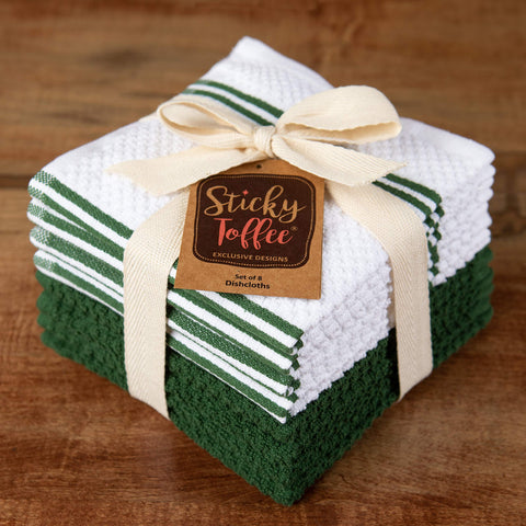 Sticky Toffee cotton dishcloths striped white add color while absorbing spills.