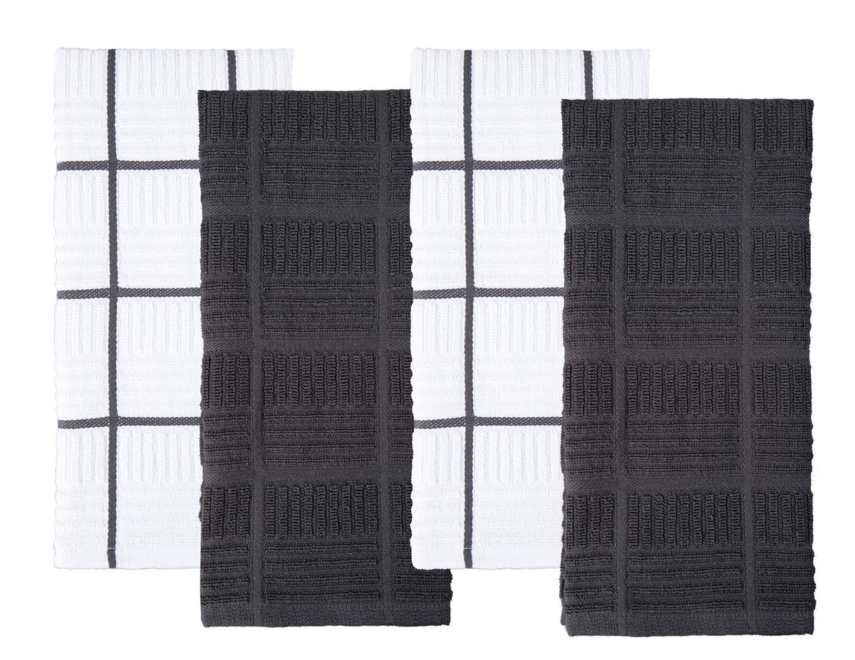 Sticky Toffee solid gray and white kitchen towels, highly absorbent for daily drying.