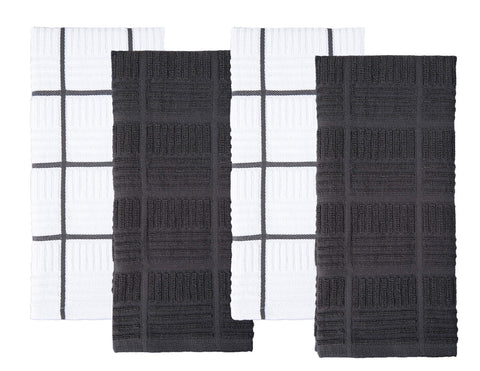 Sticky Toffee solid gray and white kitchen towels, highly absorbent for daily drying.
