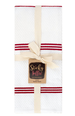 Sticky Toffee solid and stripe towels to match any kitchen decor.