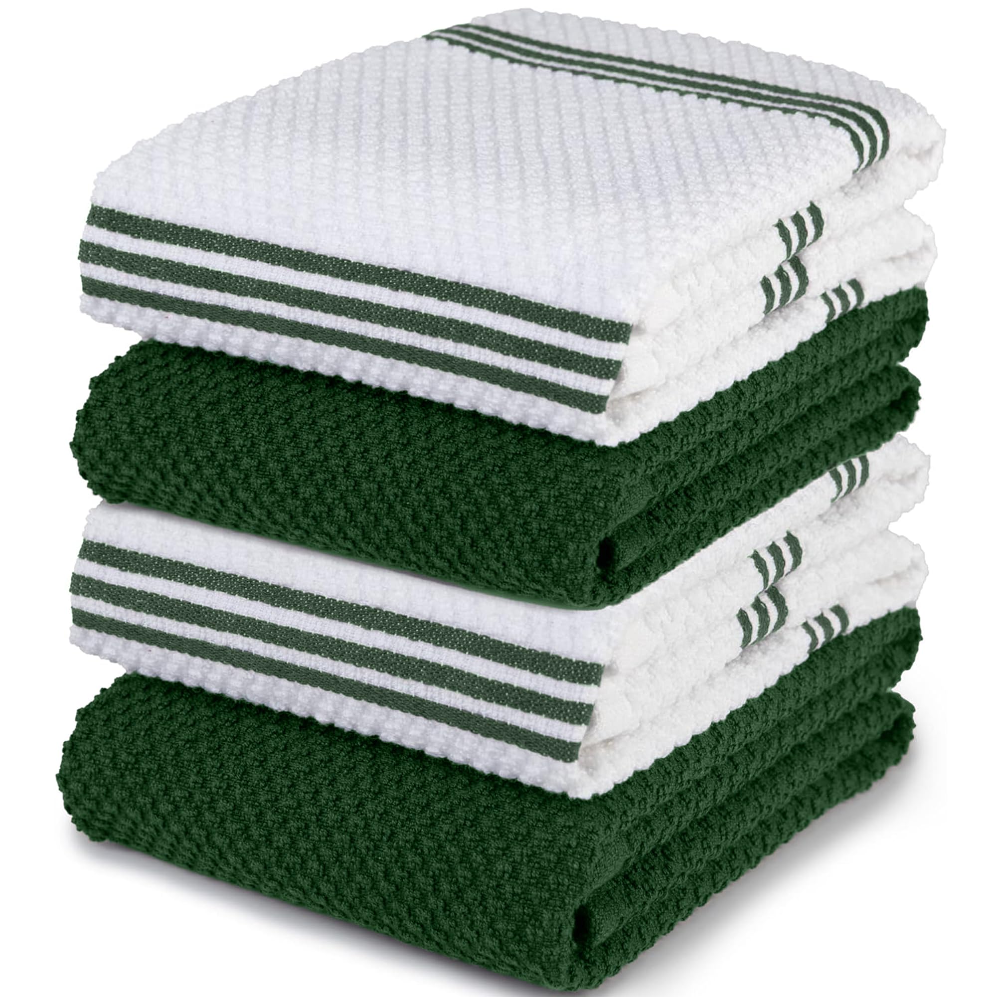 Sticky Toffee kitchen towels set4 dark green and white front view for drying dishes.