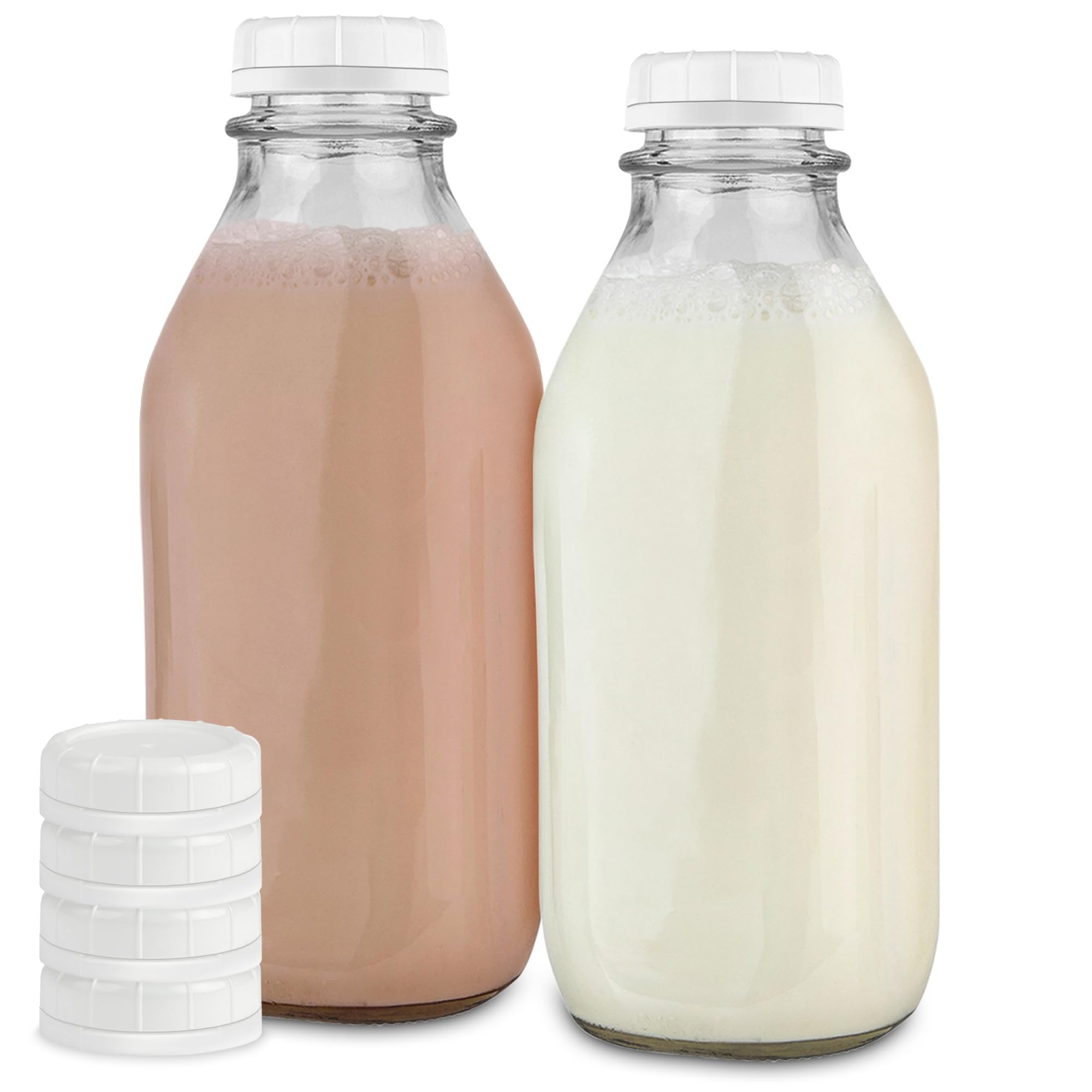 Stock Your Home 32oz glass milk bottles with lids for fridge storage and reduced plastic use