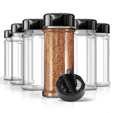 Stock Your Home six-pack spice jars, clear and compact for organized spice storage.