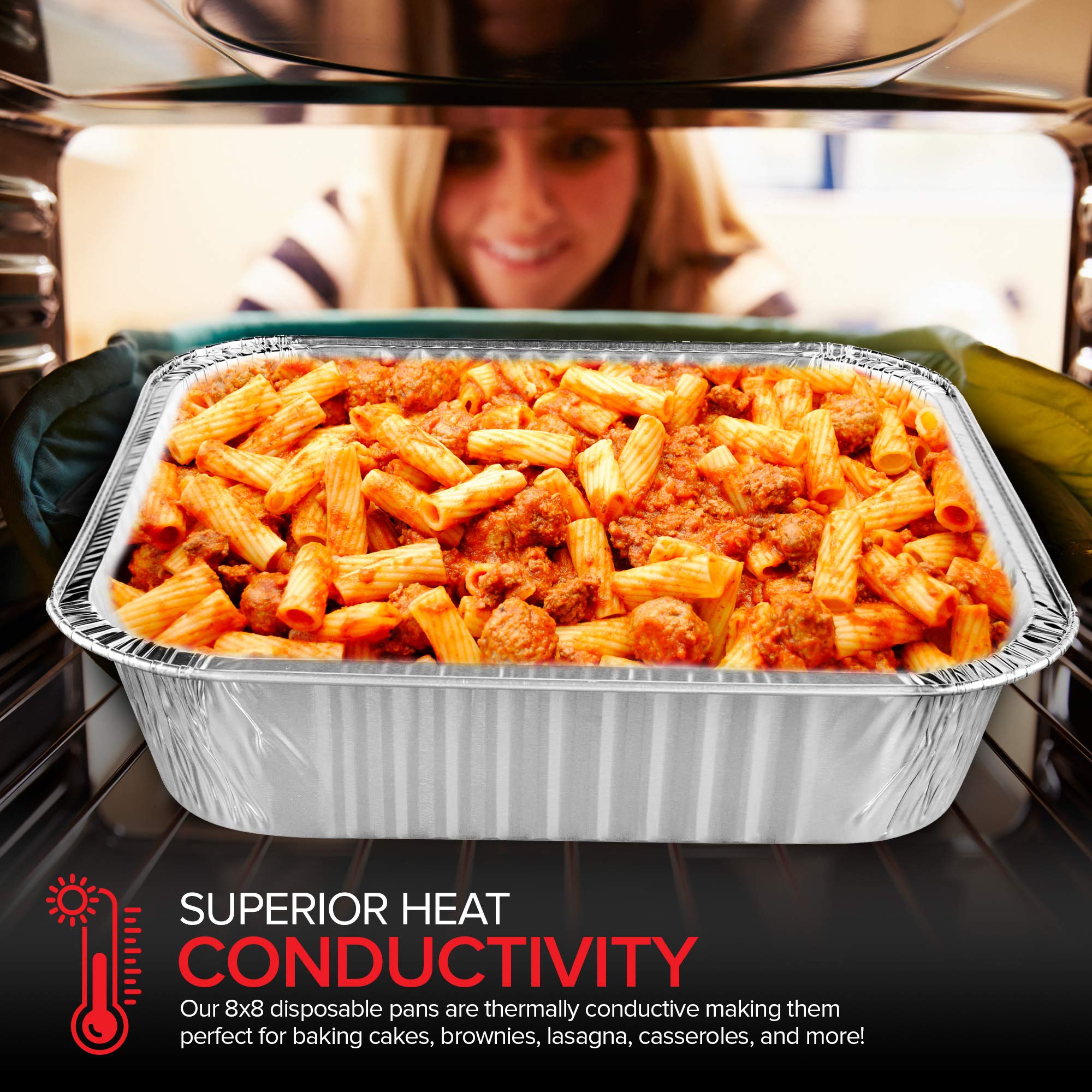 Stock Your Home 8x8 foil pans freezer-safe with lid, for portion storage.