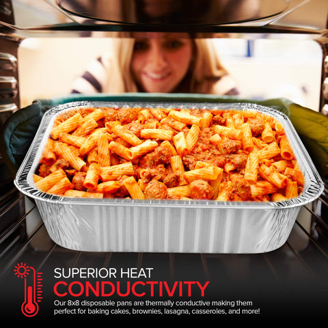 Stock Your Home 8x8 foil pans freezer-safe with lid, for portion storage.