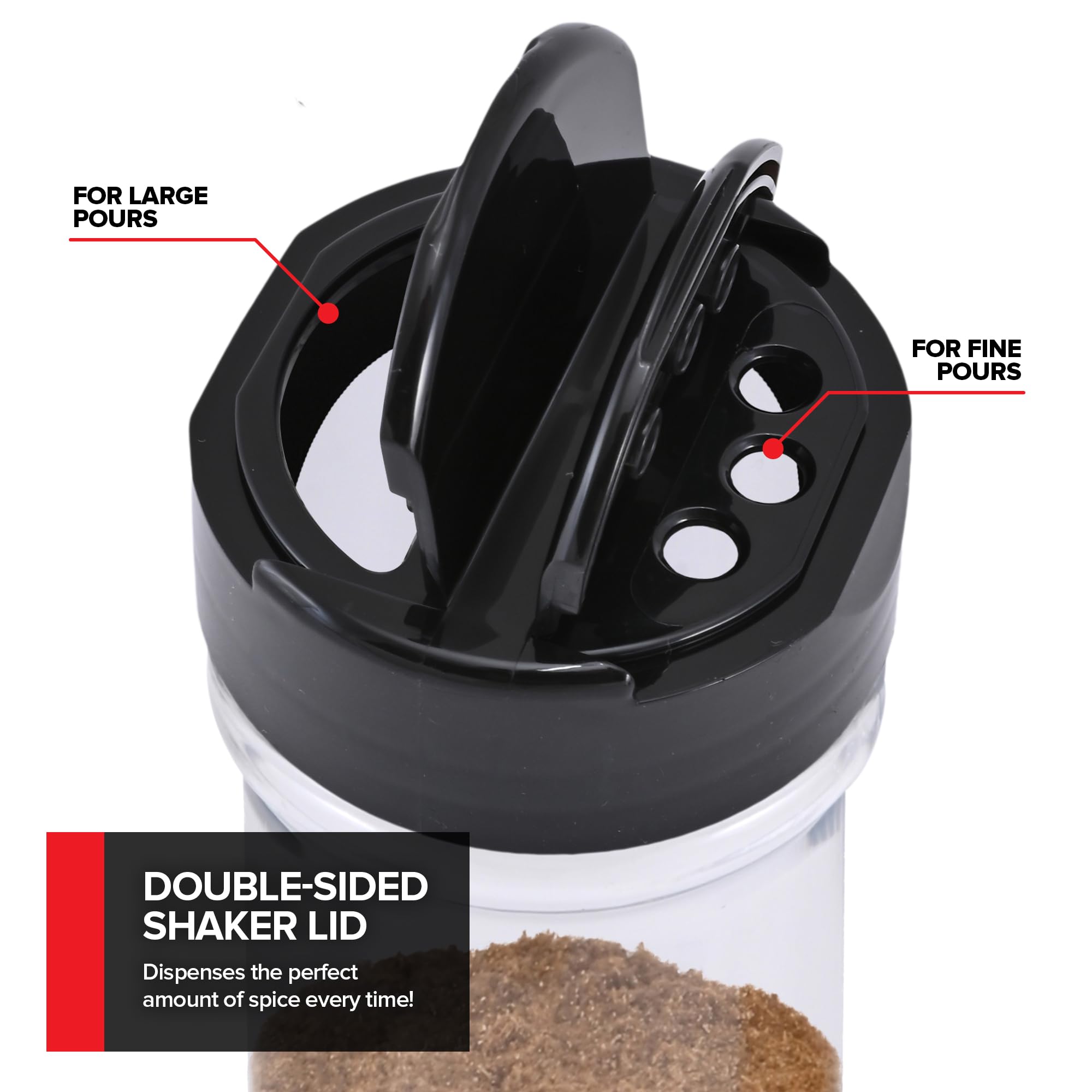 Stock Your Home BPA-free plastic containers keep spices safe and lightweight.