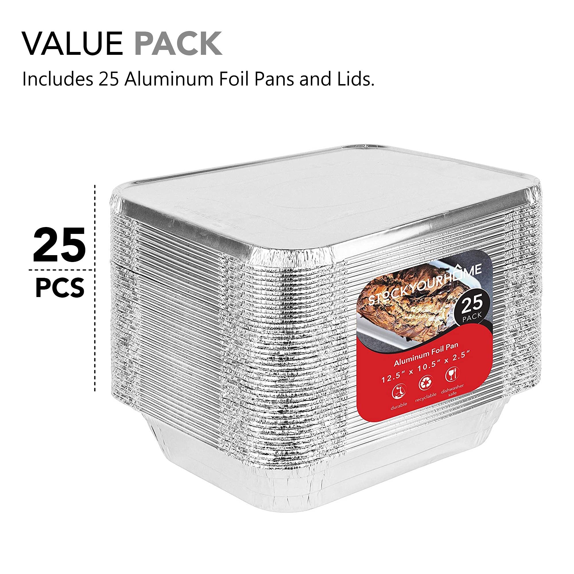 Stock Your Home 25 pans and 25 lids for catering and takeout prep