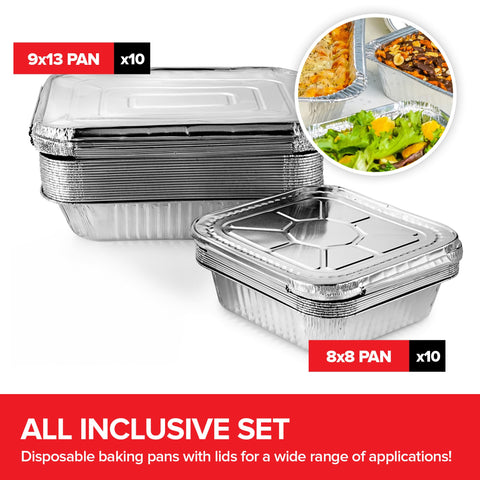 Stock Your Home 8x8 foil pans with lids ideal for small servings and leftovers.