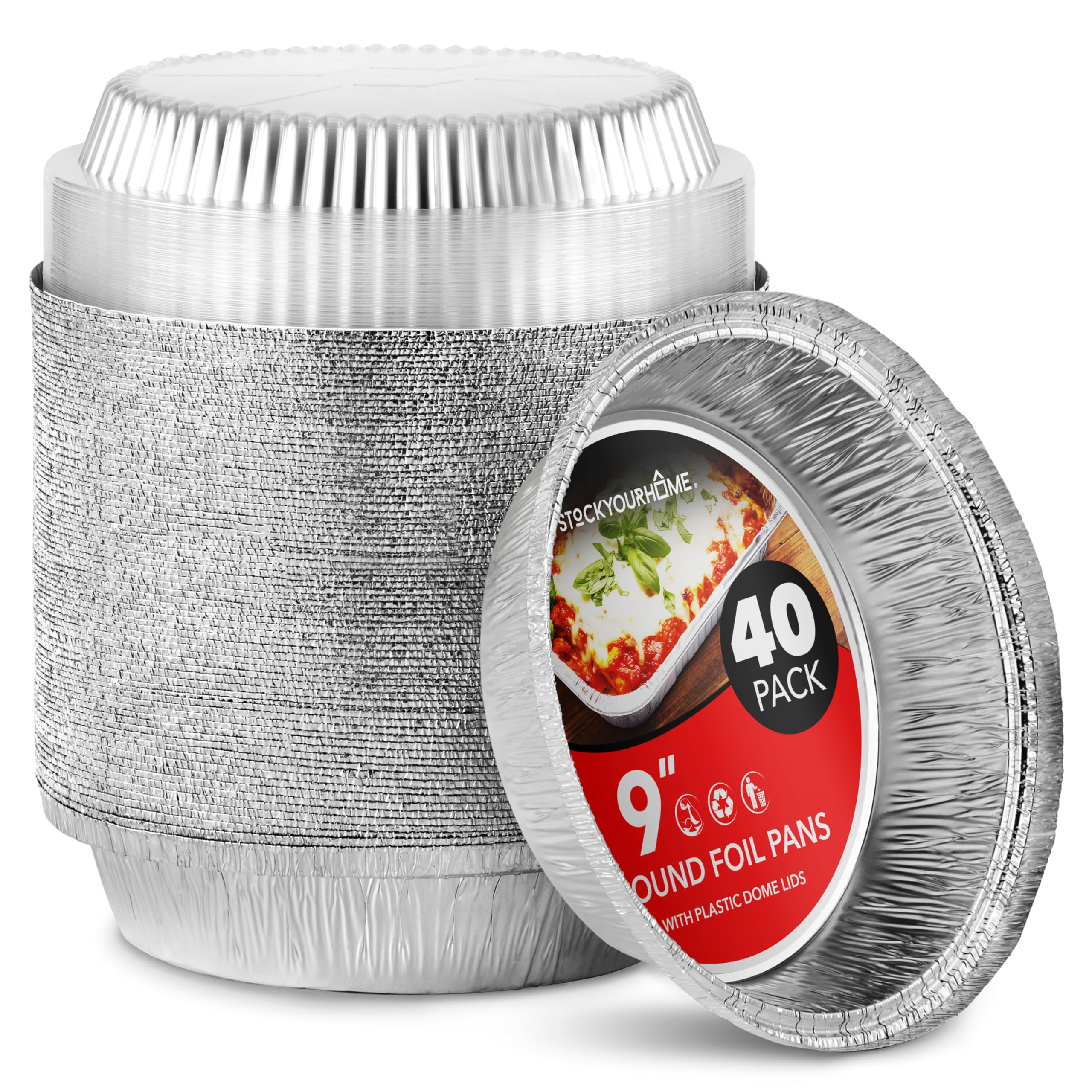 Stock Your Home 9-inch foil pan with lid for oven-to-table baking.