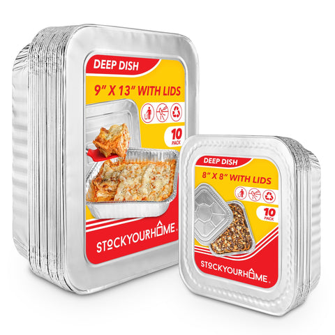 Stock Your Home foil pans 9x13 with lids for versatile baking and easy transport.