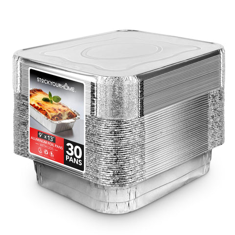 Stock Your Home 9x13 foil pan with lid for easy transport and even baking.