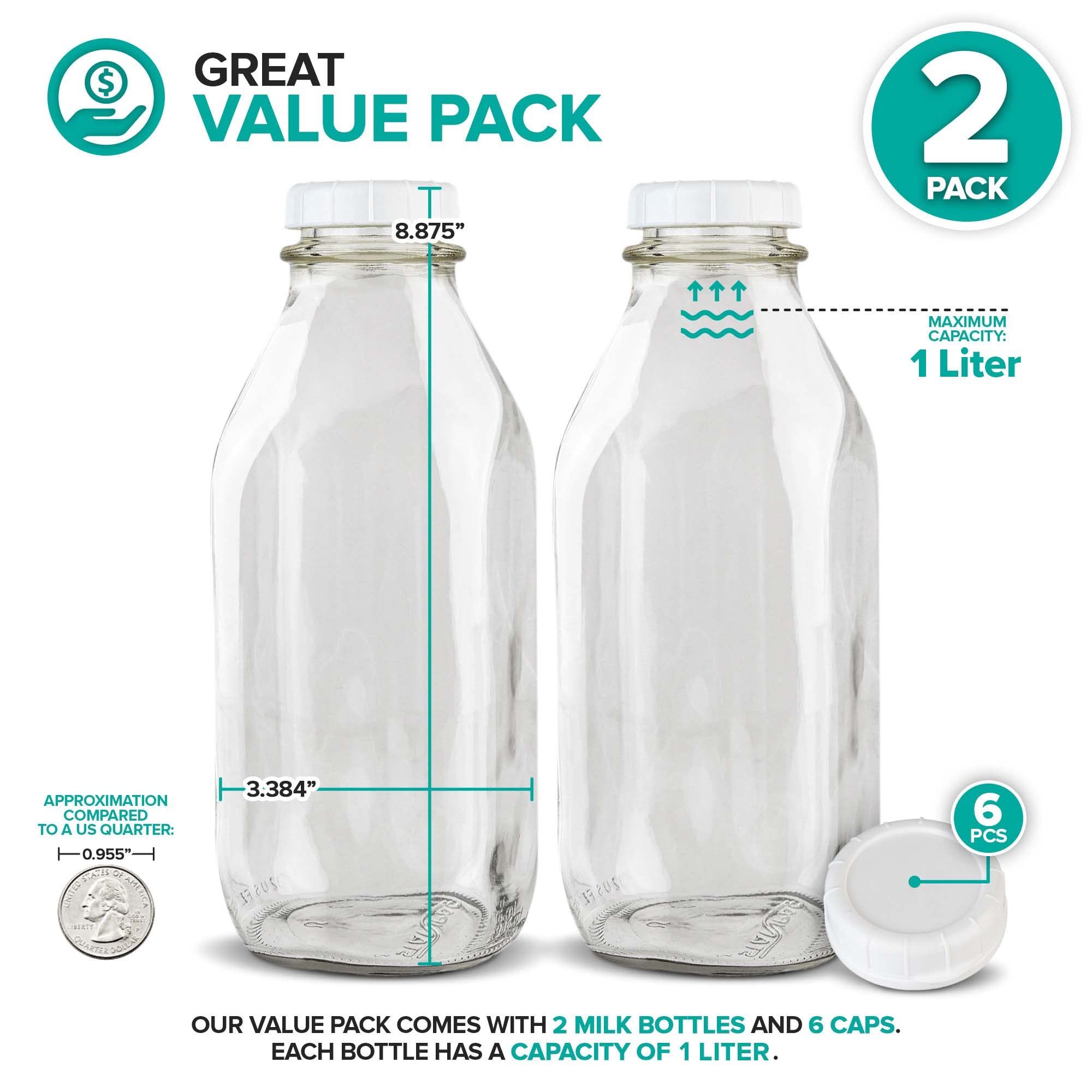 Stock Your Home glass milk bottle with lid closeup shows sturdy jar design for everyday use