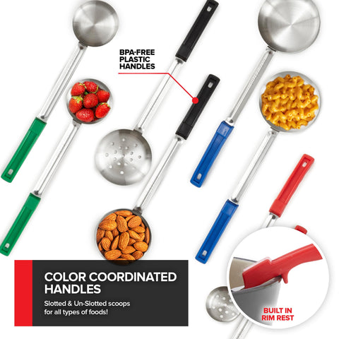 Stock Your Home 4oz green unslotted spoon for servings and scooping.