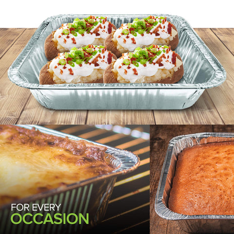 Stock Your Home stackable foil pans for easy storage and clutter-free counters.