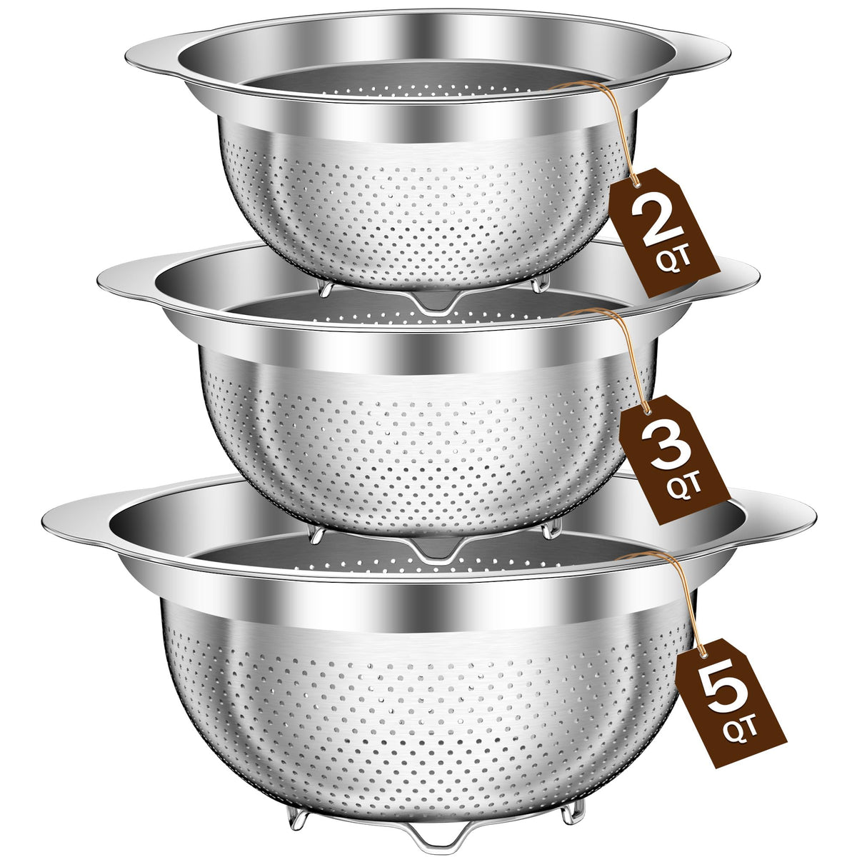 STOCKPOT 2qt stainless steel colander for quick produce rinsing and easy handling.