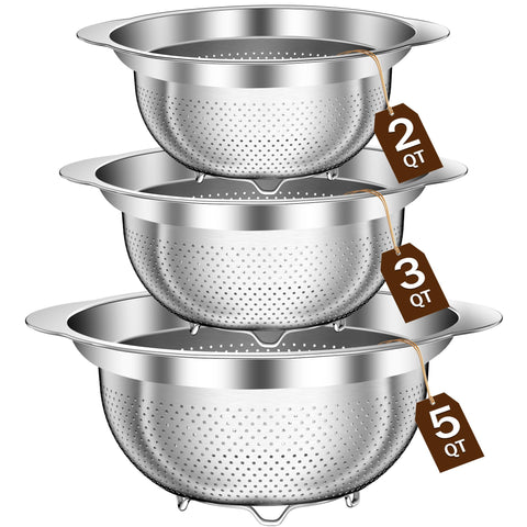 STOCKPOT 2qt stainless steel colander for quick produce rinsing and easy handling.