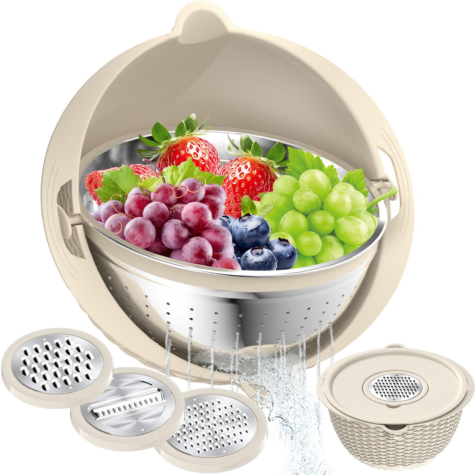 Stockpot 4-1 colander with bowl set showing rotating strainer, ideal for quick draining