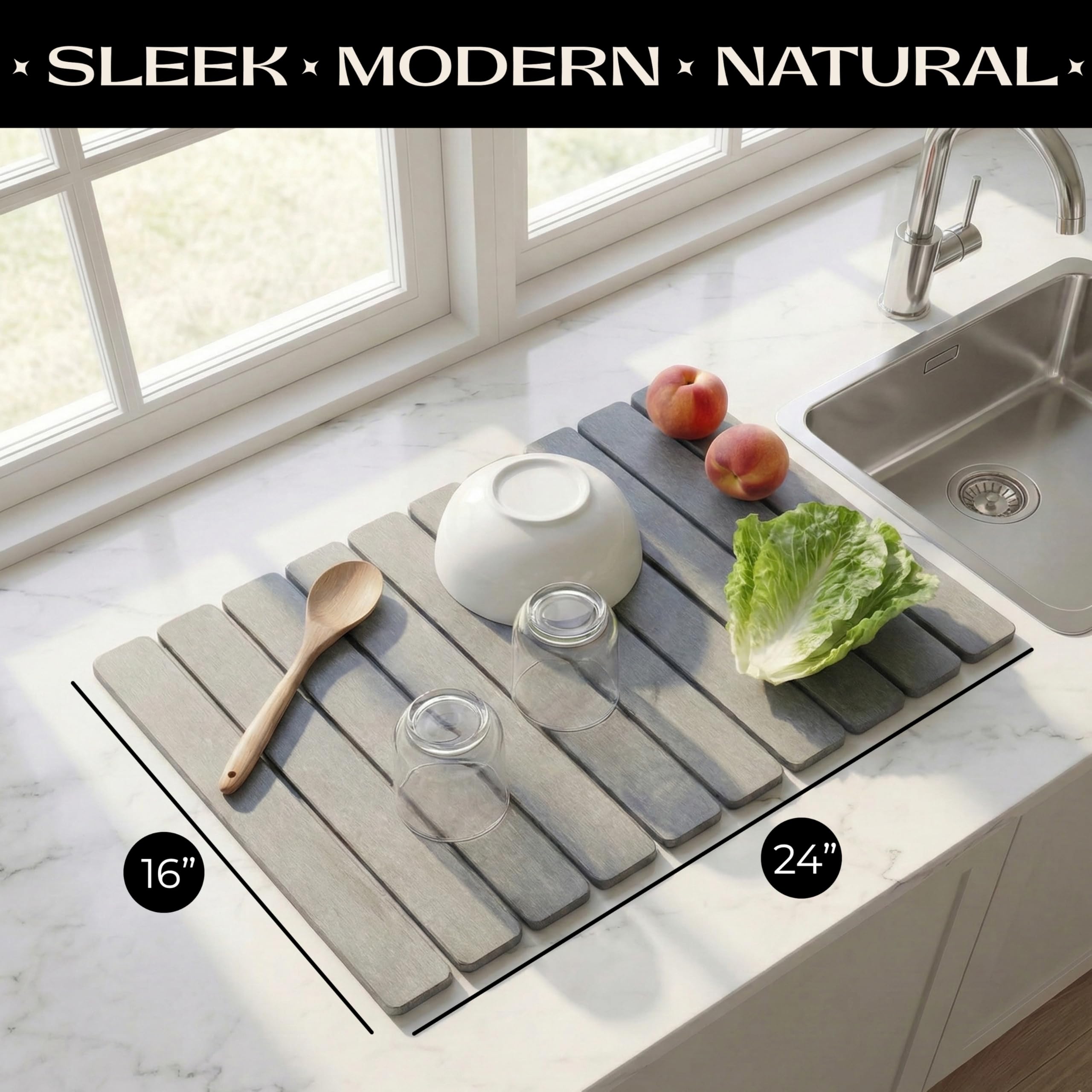 Stonevine diatomaceous-earth mat demonstrates eco-friendly material with fast moisture uptake.