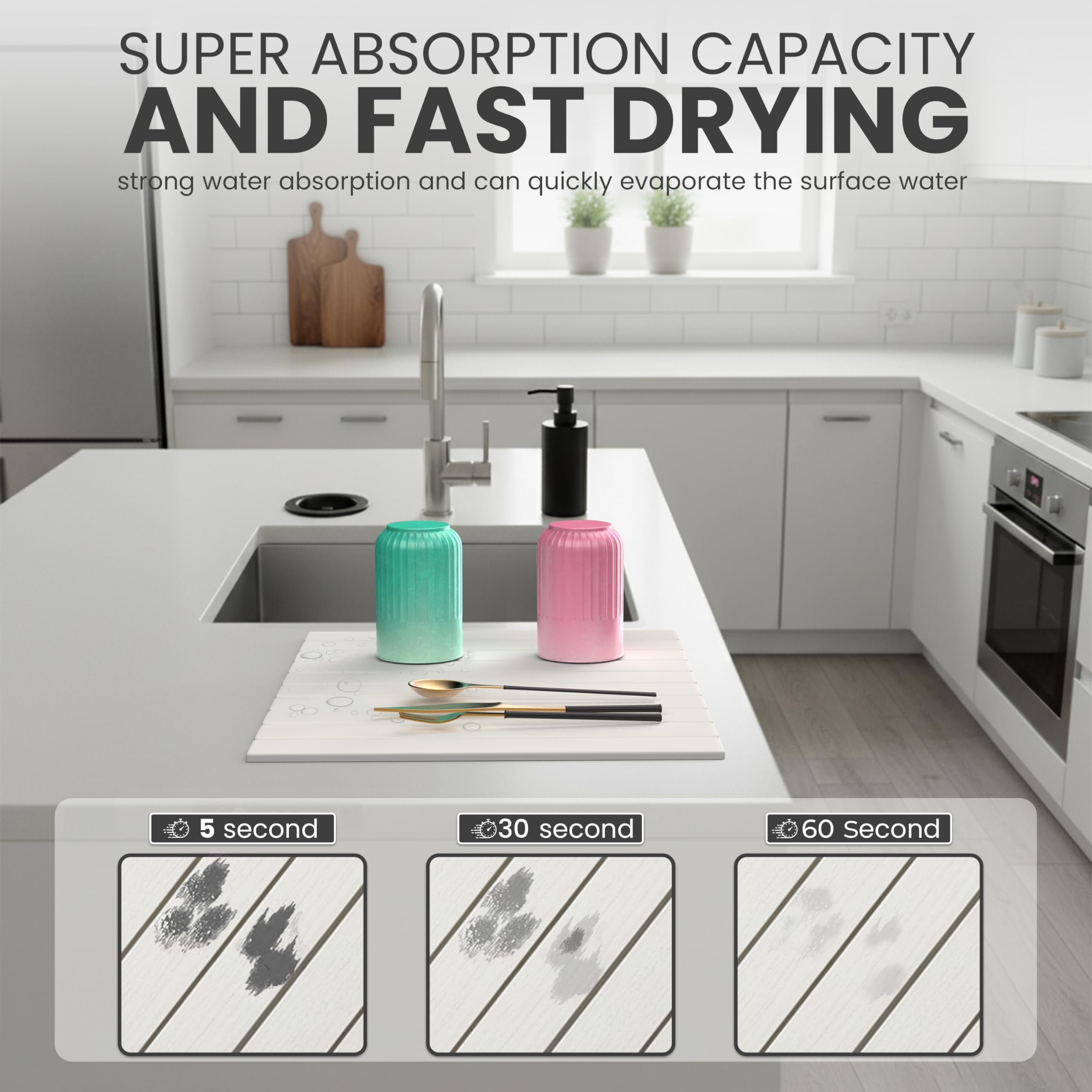 STONITE diatomaceous-earth surface mat showcasing absorbent drying action