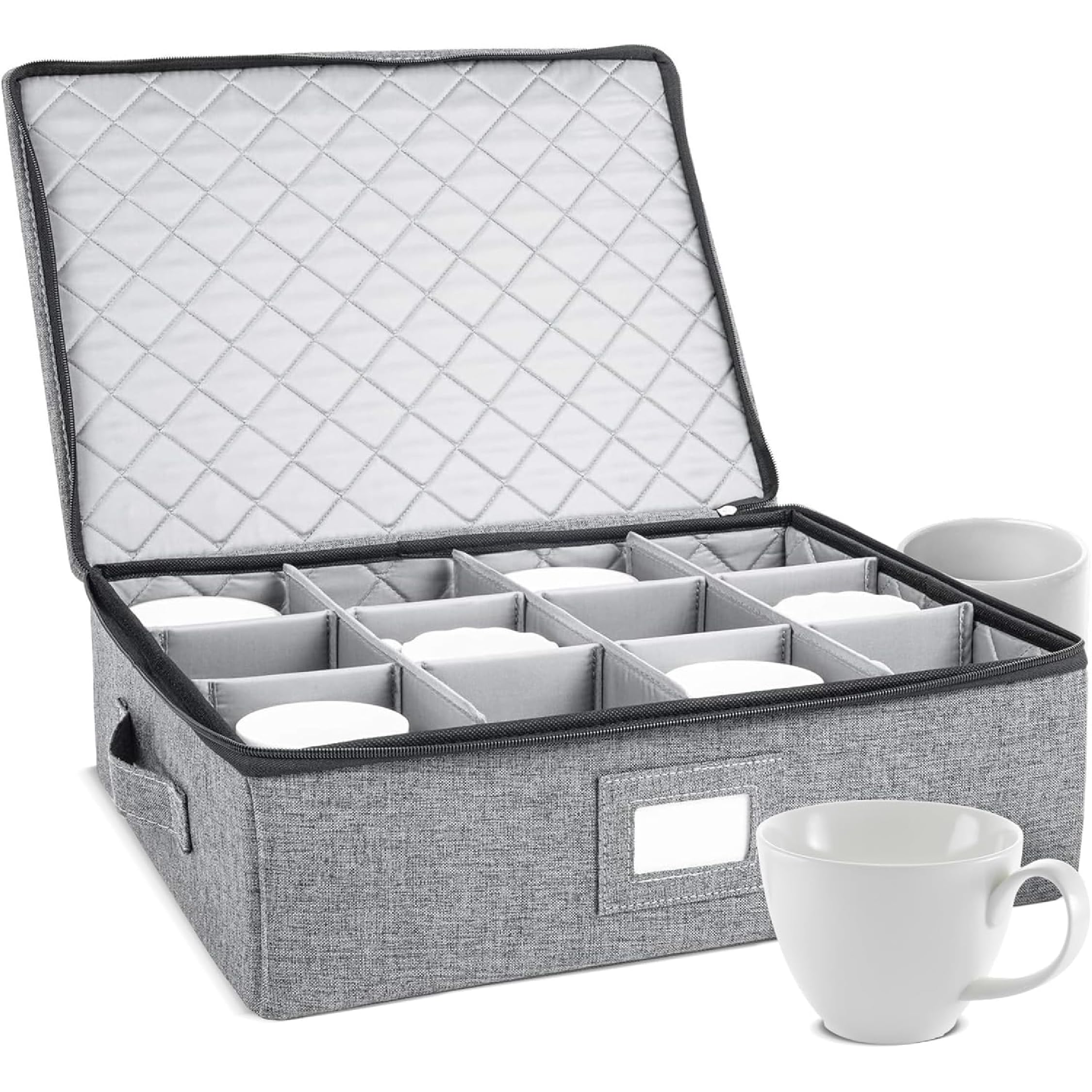 Storagelab cup and mug storage container with hard shell protects delicate drinkware.