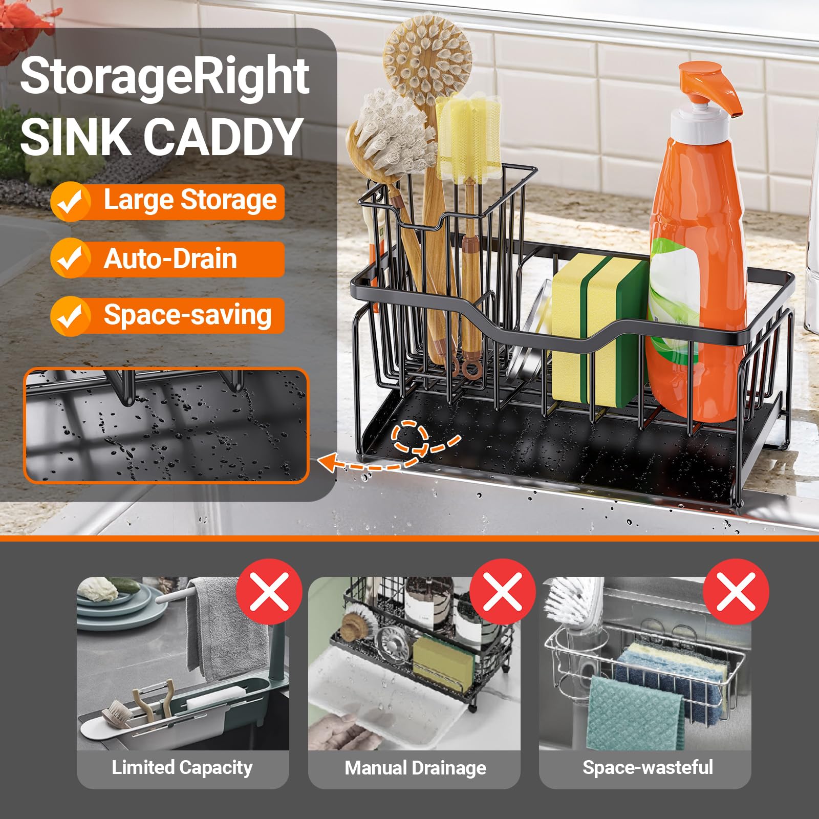 StorageRight anti-slip base holds the organizer firmly on the counter.