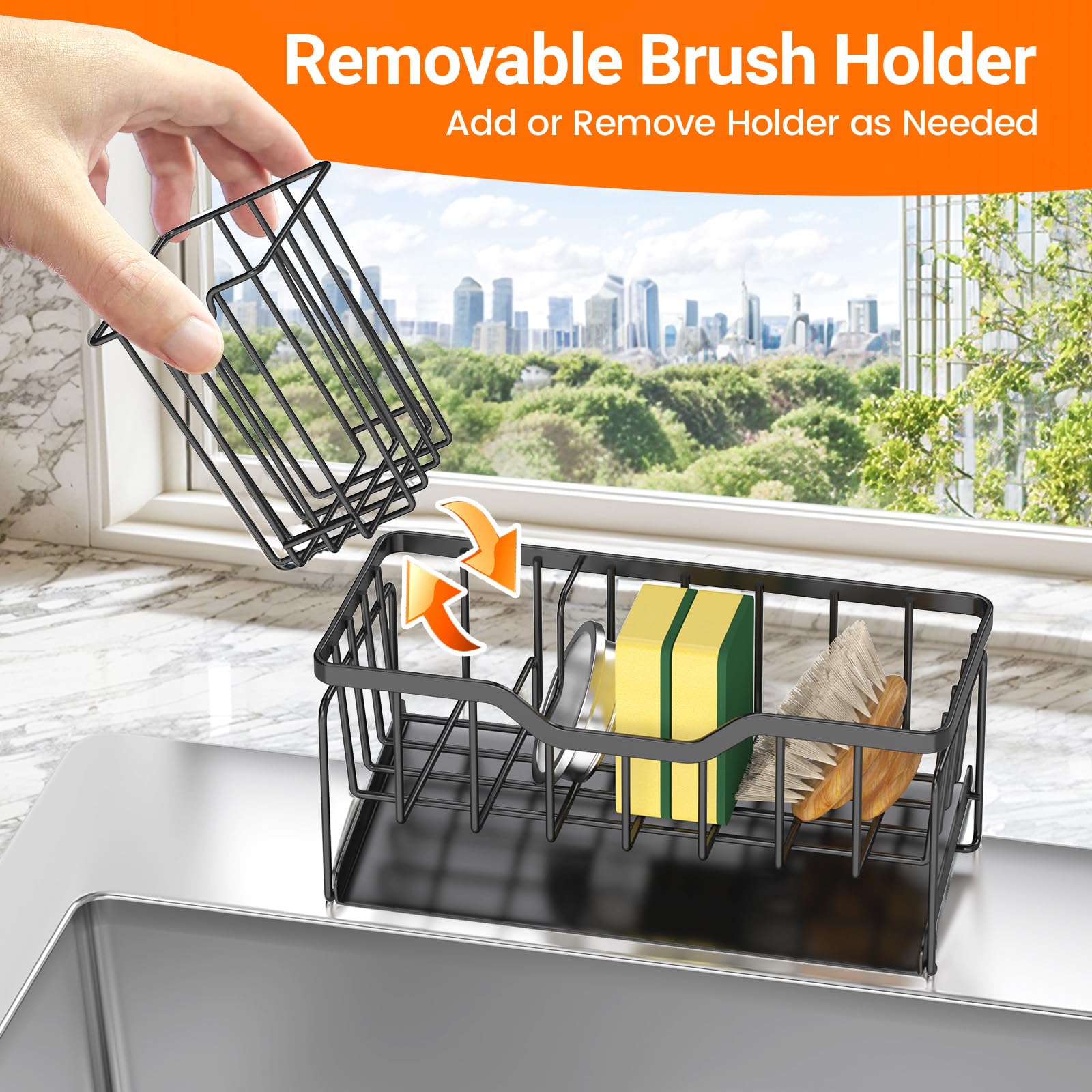 StorageRight removable brush rack adapts to long-handled tools.