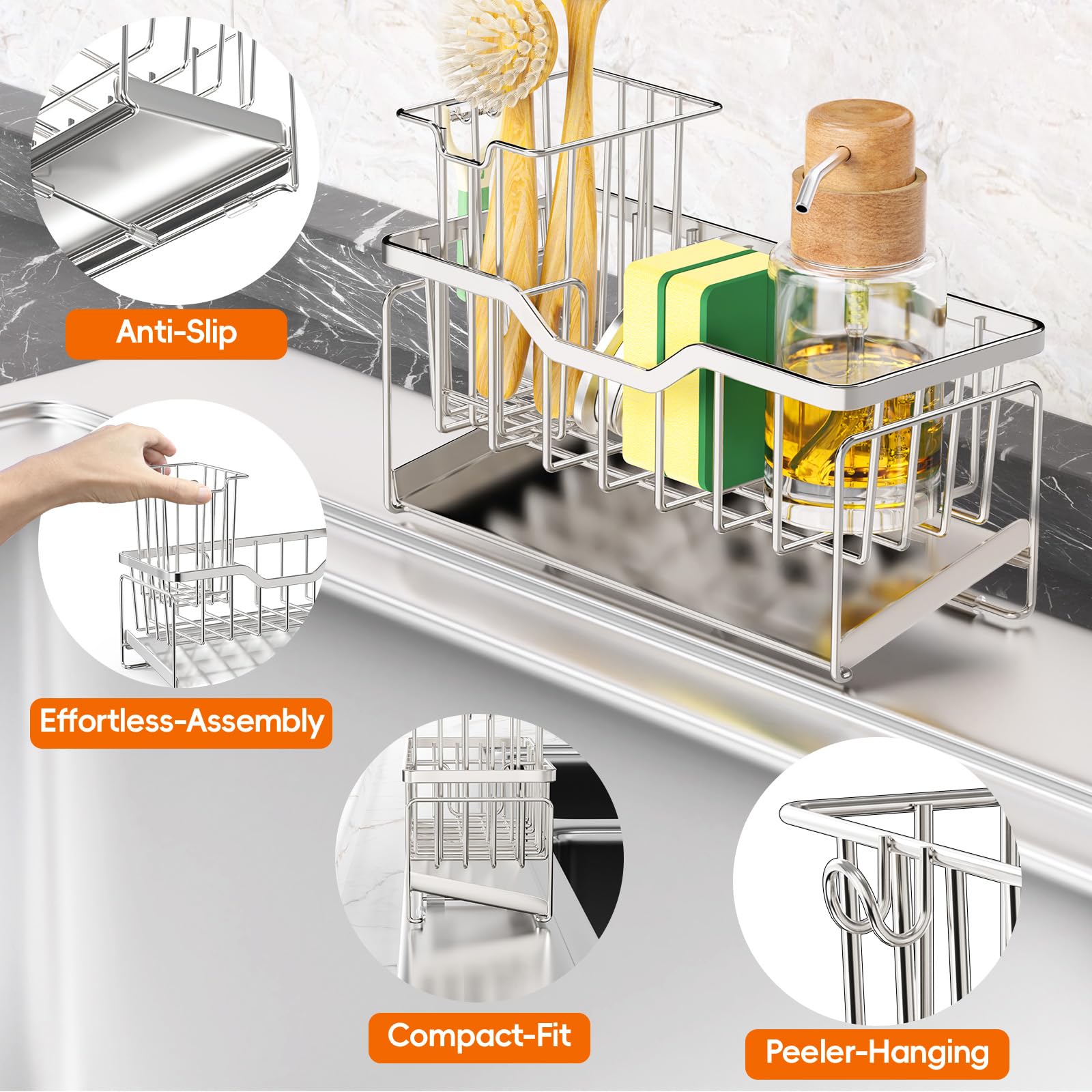 StorageRight rustproof sponge holder with drain tray prevents water pooling