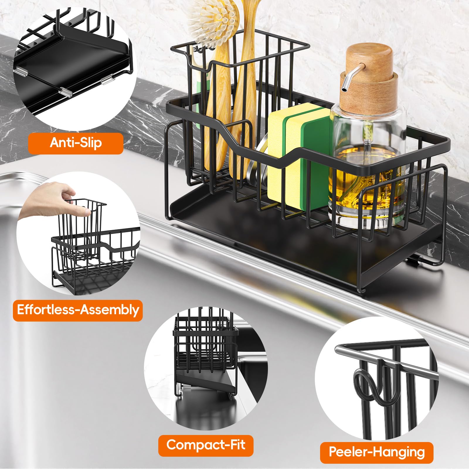 StorageRight rustproof sponge holder resists humidity for long-lasting organization.