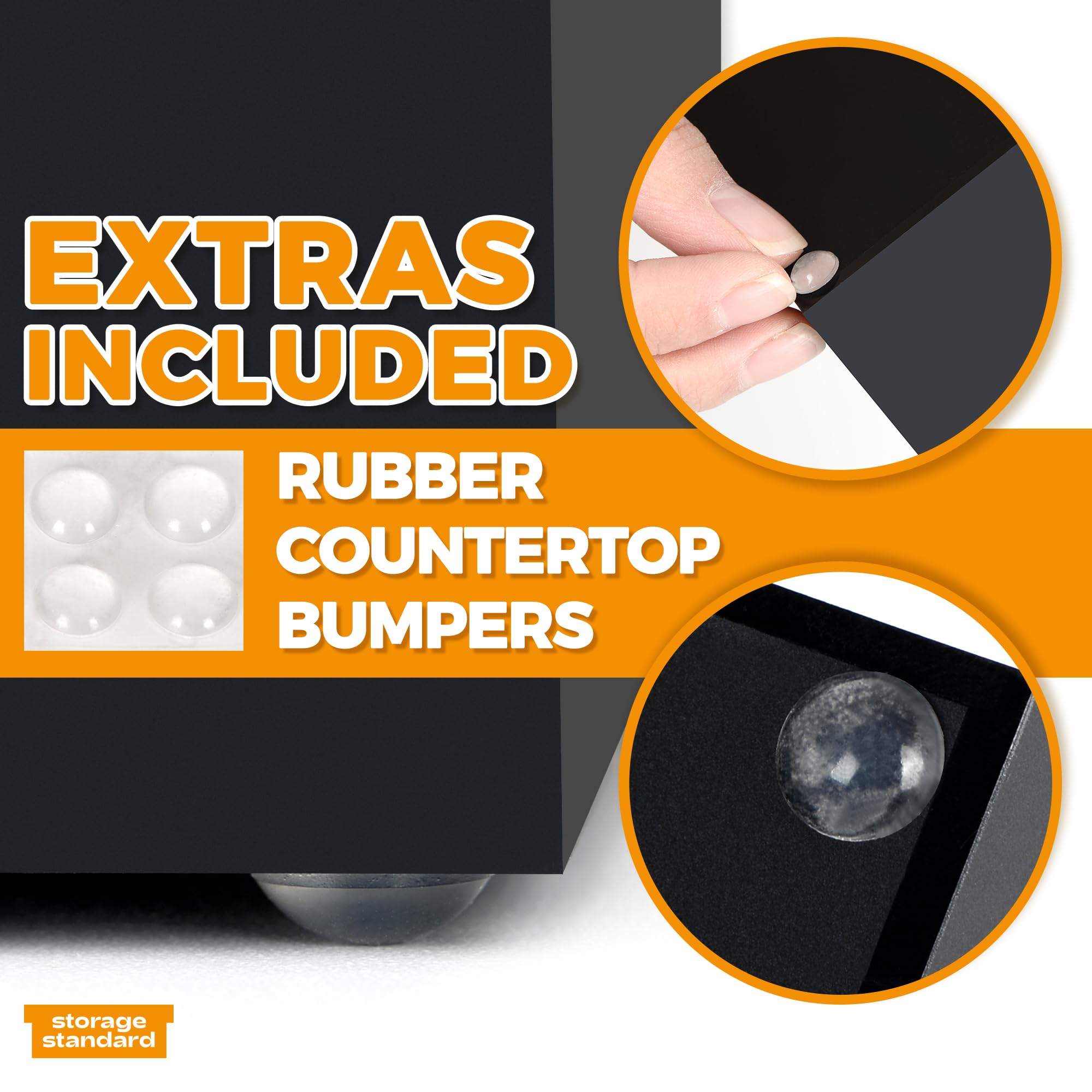 Storagestandard countertop dispenser close-up, matte finish provides easy access.