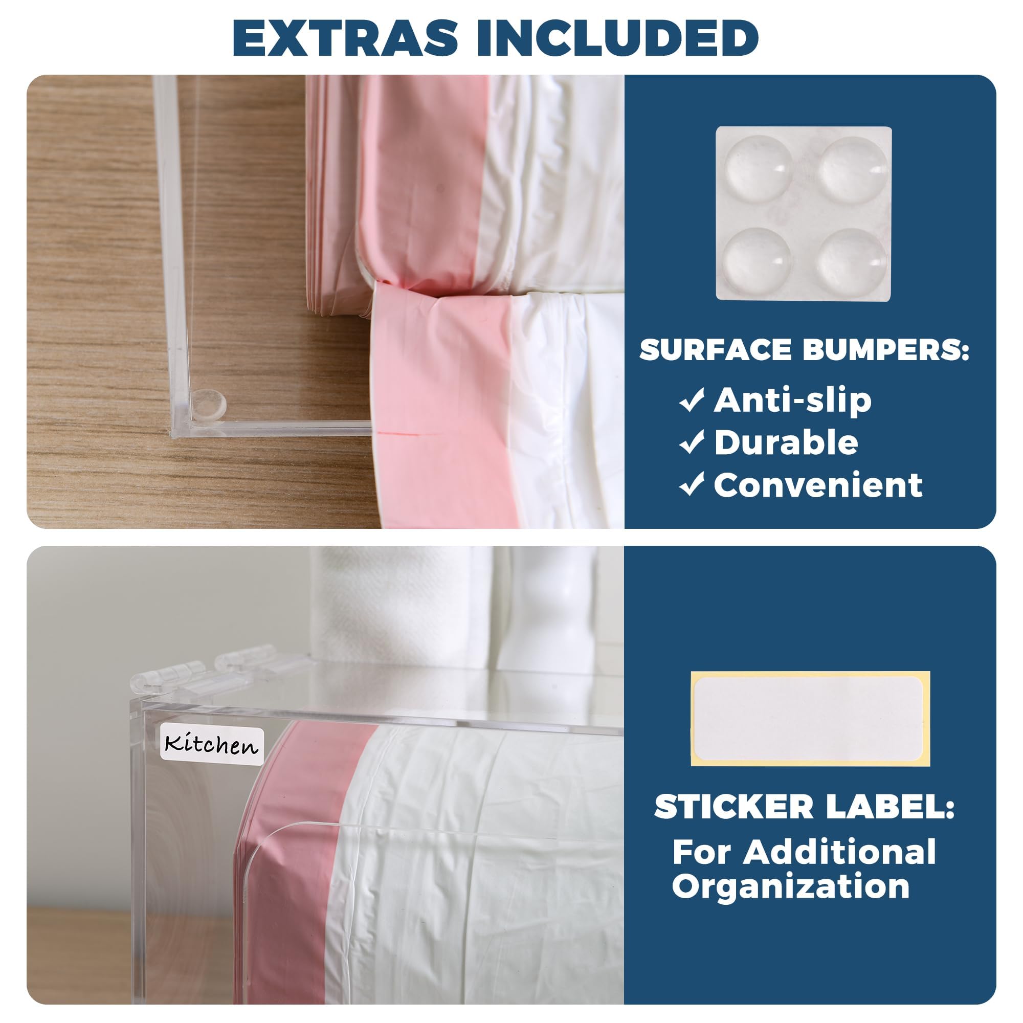 Storage Standard large trash bag holder fits standard rolls for simple storage.