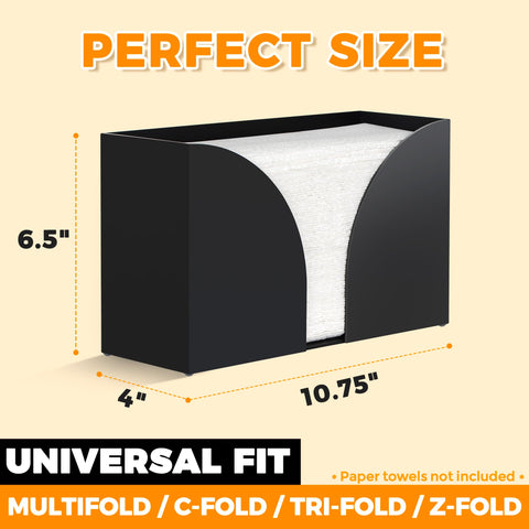 Storagestandard towel-size compatibility with multifold, C-fold, and Z-fold towels.