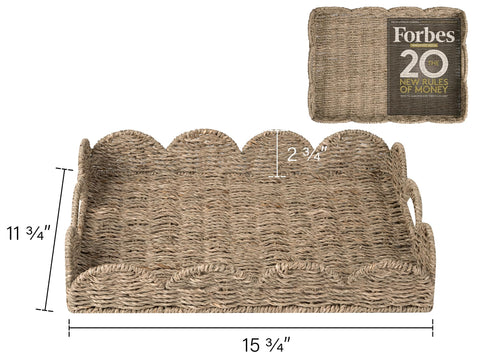 StorageWorks wicker tray with cutout handles for easy carrying