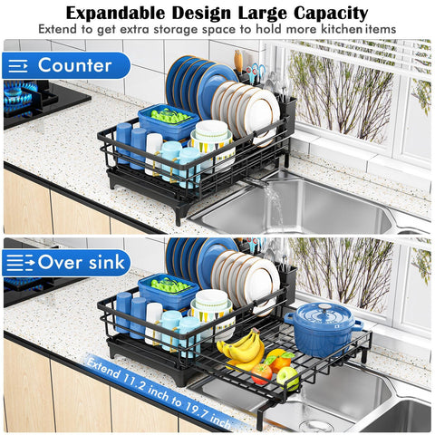 Storico dish rack with adjustable feet fits different sinks securely
