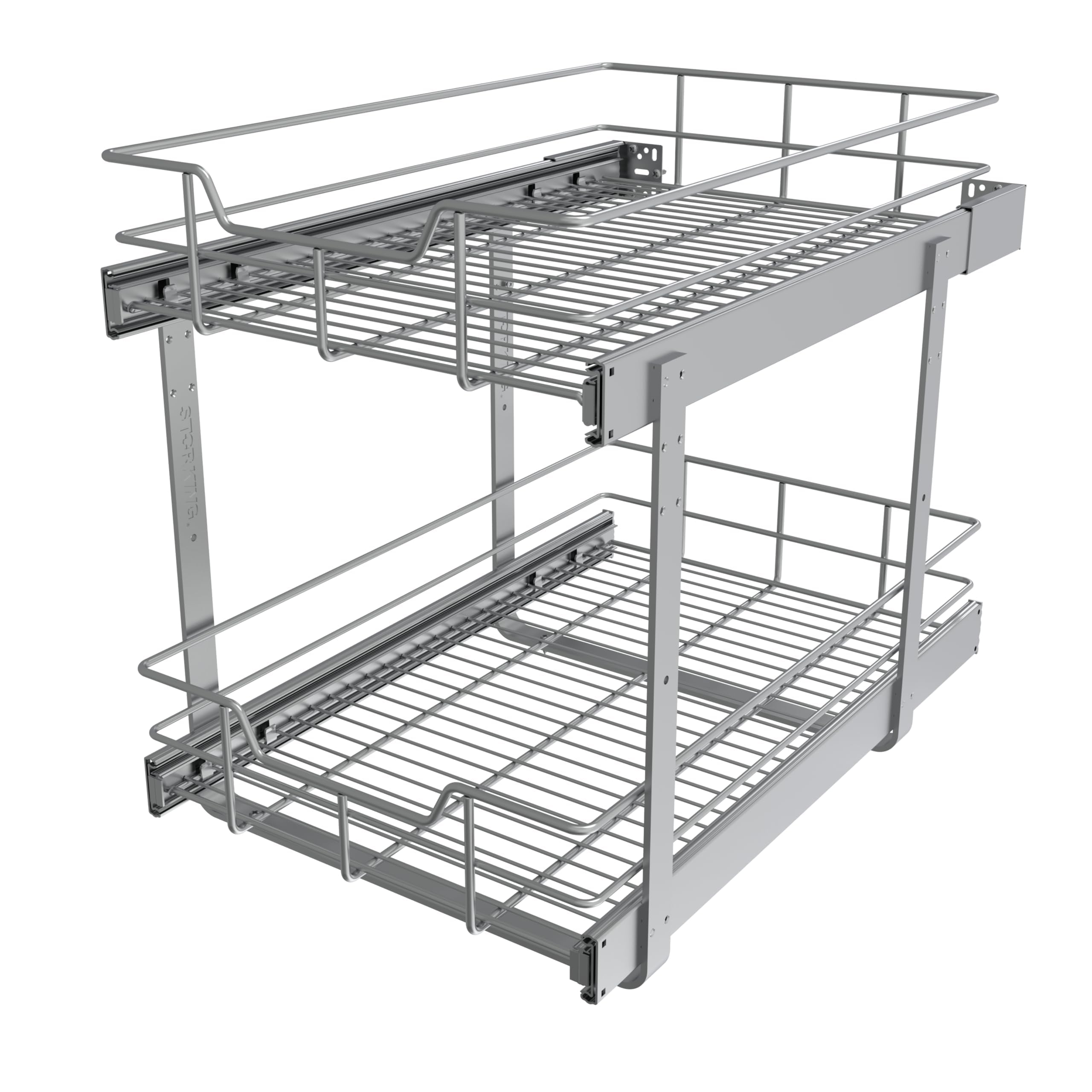 STORKING 2-tier pullout cabinet shelf shown with independent tiers for easy cookware access