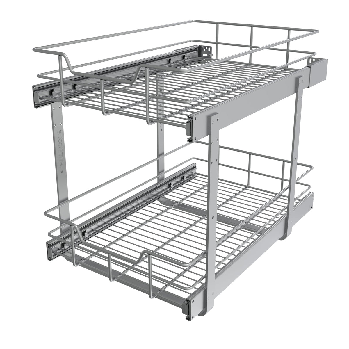 STORKING 2-tier pullout cabinet shelf shown with independent tiers for easy cookware access