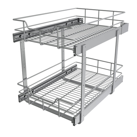 STORKING 2-tier pullout cabinet shelf shown with independent tiers for easy cookware access