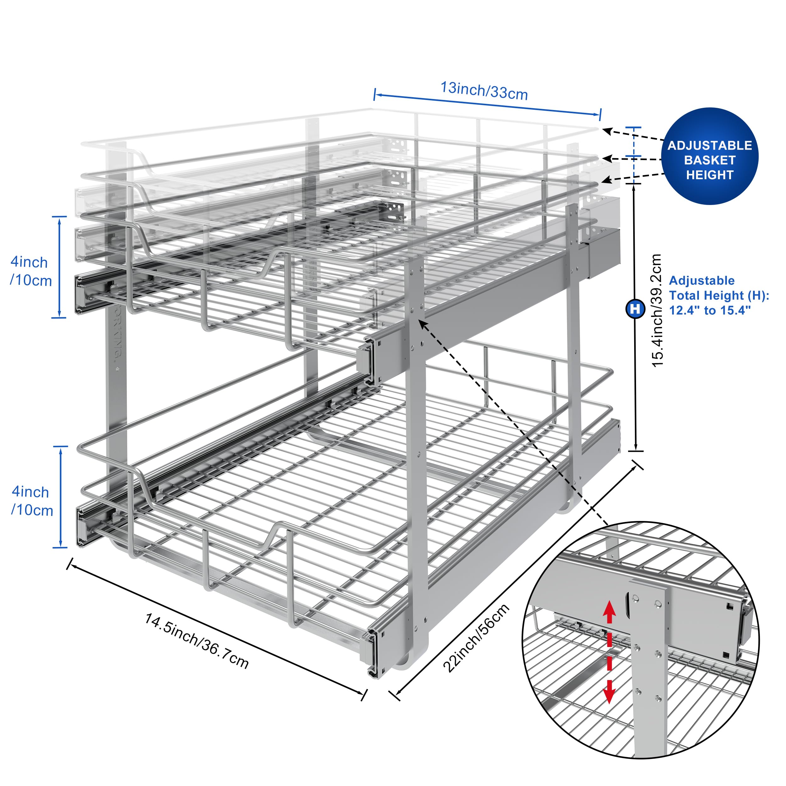 STORKING chrome-plated pullout drawer in a cabinet for organized storage