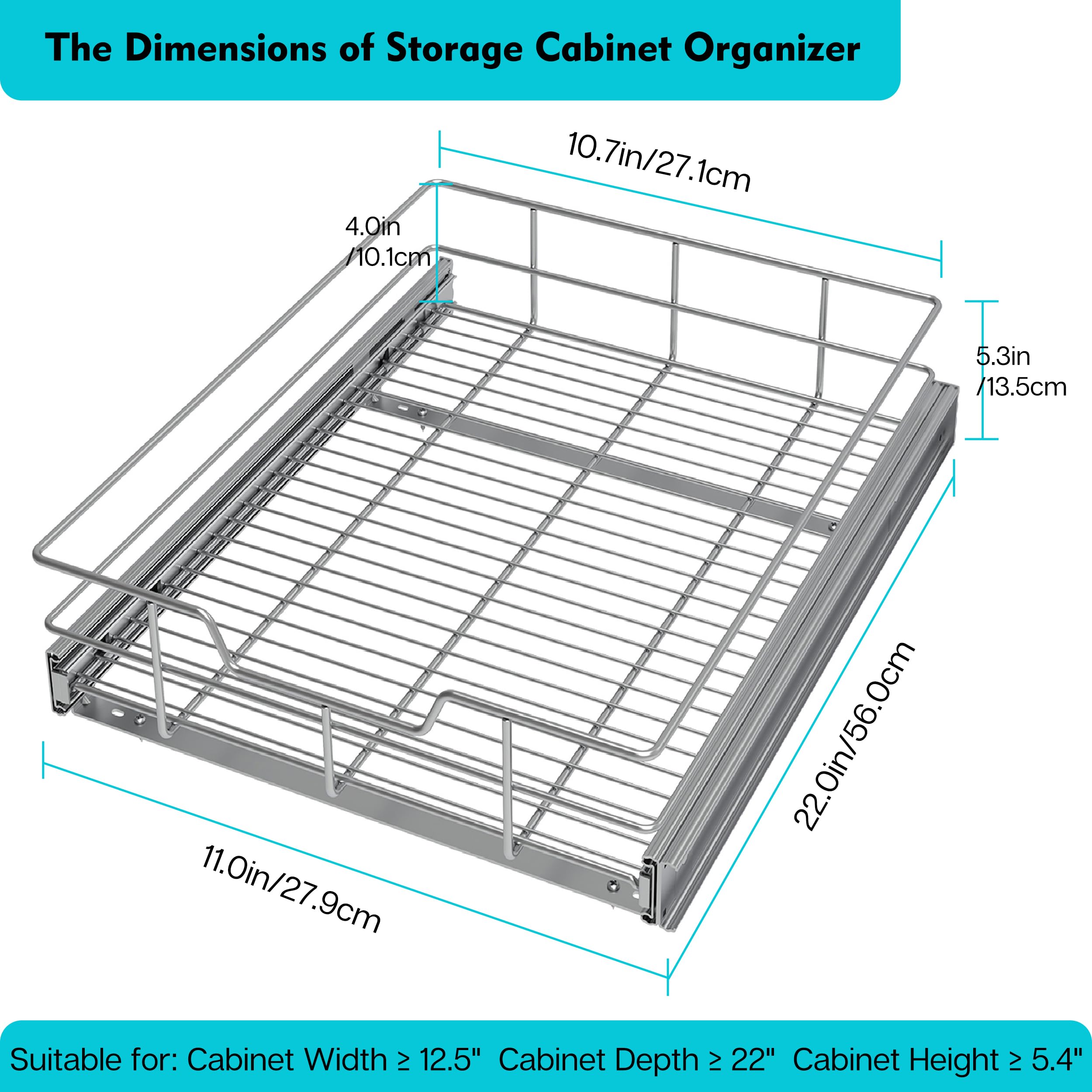STORKING slide-out drawer with full-extension reaches pots and pans without rummaging.