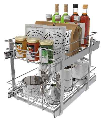 STORKING spice jars and pots neatly stored in pull-out shelves